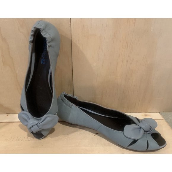 JOSE SAENZ Blue Bow Peep Toe Size 40 EU 8 US Small Heel Slip On Flats - Picture 2 of 5
